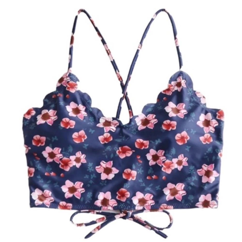 ZAFUL Scalloped Cropped Tankini Top Crossover Lace-up Straps